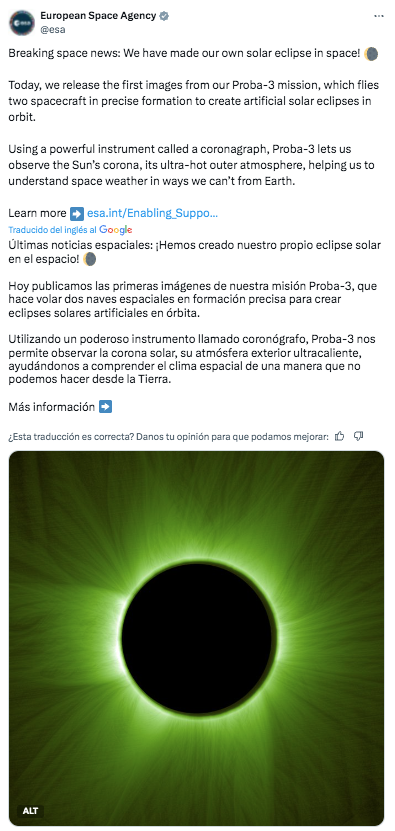 Foto. Captura de pantalla. X / @esa 